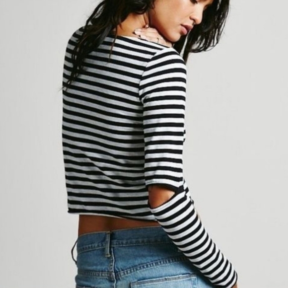 Intimately Free People Women's Size Medium Striped Shirt Open Elbow - Picture 2 of 7